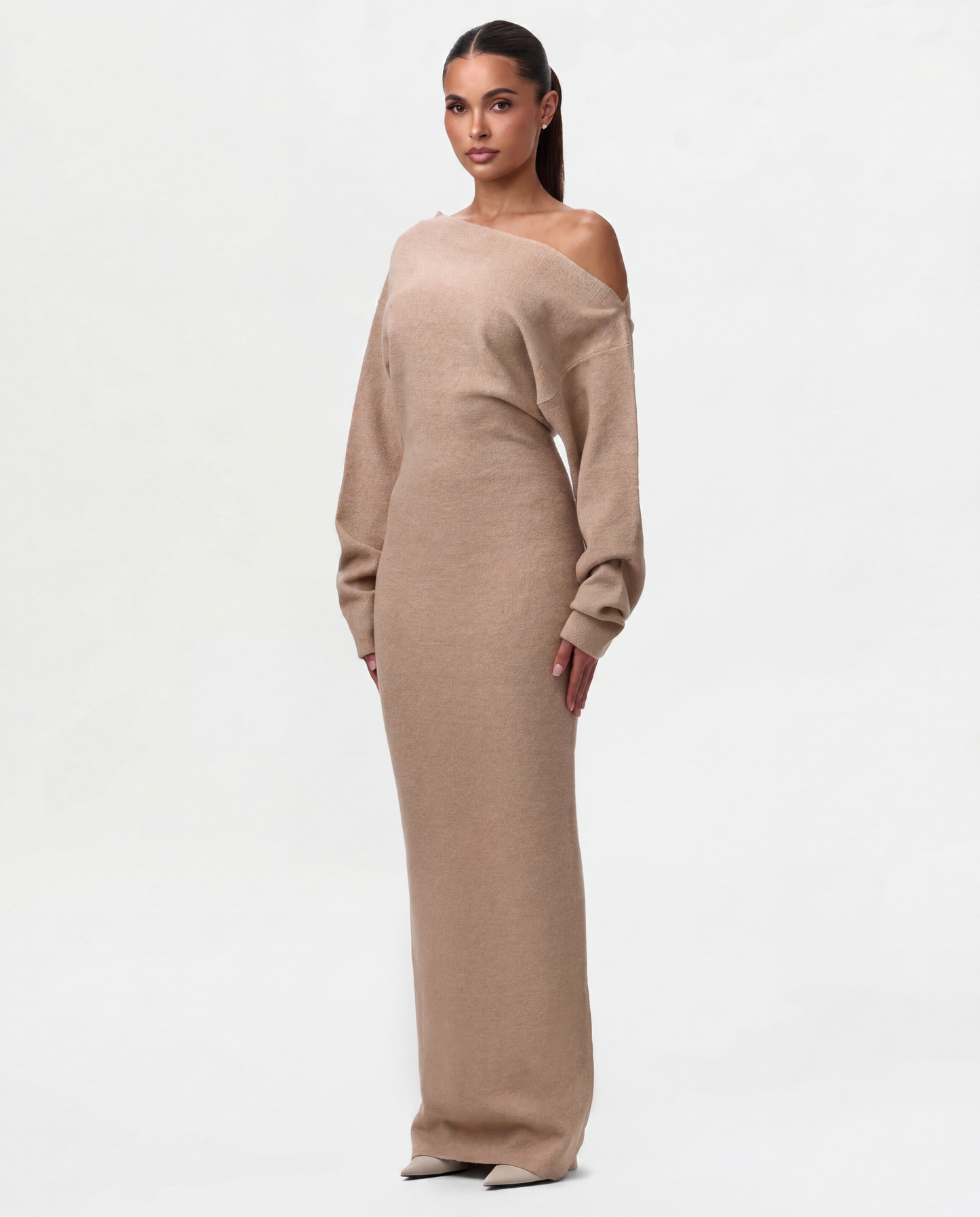 Off-Shoulder Knit Maxi Dress