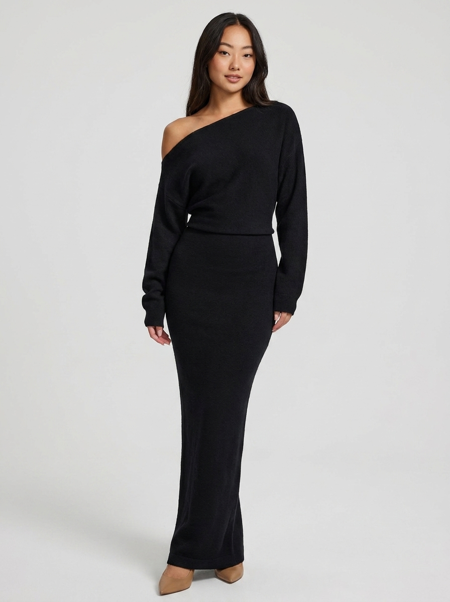 Off-Shoulder Knit Maxi Dress