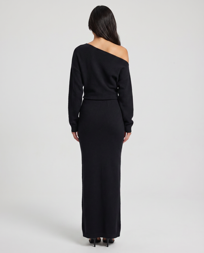 Off-Shoulder Knit Maxi Dress